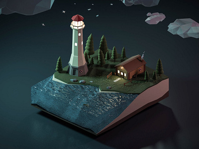 Simple Lighthouse 3d isometric lowpoly