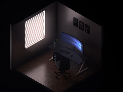 Simple Game Room arnold render c4d chair cinema4d desktop isometric lowpoly monitor pc plant window