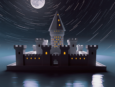 Simple Tiny Castle 3d arnold c4d castle cinema4d isometric lowpoly moon reflections stars