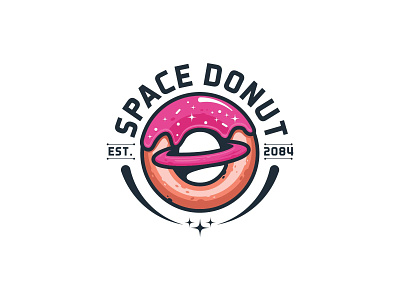 Space Donut badge cartoon cretive design donut emblem fun illustration space