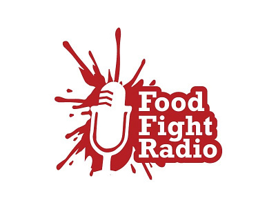 Food Fight Radio fight food logo logo design messy microphone negative logo radio splash tomato