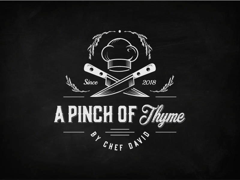 A Pinch Of Thyme Dribble ink vintage retro outline illustration cook restaurant. thyme food knifes cooking chef