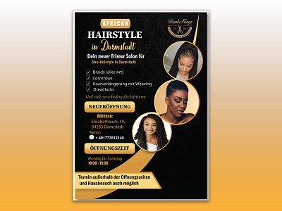 African Hairstyle Flyer advertisement african hair style branding business flyer creative creative design dark flyer flyer free business flyer template golden hair style flyer modern flyer design