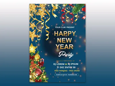 New Year Party Flyer business flyer celebration poster happy poster design event poster flyer flyer design graphic design new year champagne new year fireworks new year flyer new year party new year poster new year template eve