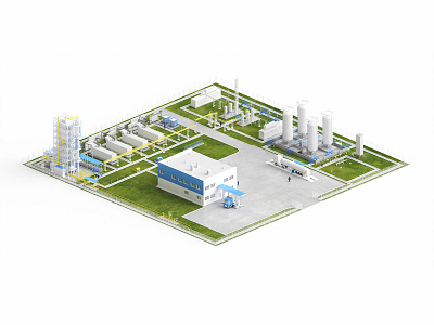 3d isometric natural gas plant 3d aerial aerial view design engineering factory gas illustration isometric isometry landscape lng plant render technology