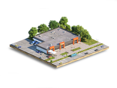 3d isometric mall illustration 3d aerial aerial view city design illustration isometric isometry landscape mall render road technology