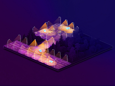 3d isometric road lighting scheme 3d aerial aerial view design engineering illustration isometric isometry landscape lighting render road technology