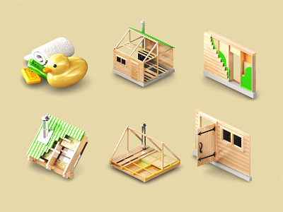 3d isometric sauna icons