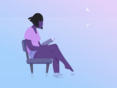 Calm. adobe illustrator adobe photoshop blue book calm chair feminine girl illustration illustrator moon nature ocean pink purple reading sea serenity woman women