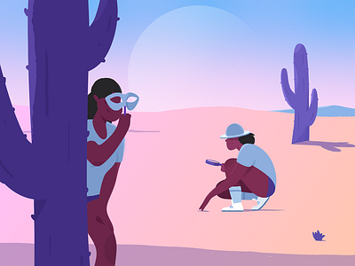 Hide and Seek adobe illustrator adobe photoshop cactus desert disquise girl grain hide illustration illustrator magnifier mask nature pink purple sand seek sky sun texture