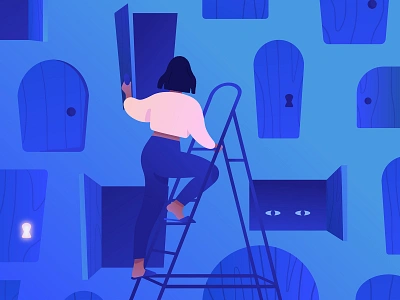 Self-searching adobe illustrator adobe photoshop blue creature door doors eyes girl illustration illustrator knob ladder mystical search searching texture