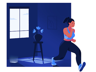 Escaping A Perfect Instagram Picture. adobe illustrator adobe photoshop blue escape flowers girl illustration illustrator phone picture room runner running sneakers social media stool vase window