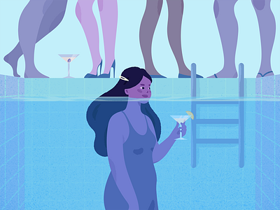 Introvert at a Party. adobe illustrator adobe photoshop blue cocktail comfort zone crowd girl grain grainy illustration illustrator introvert introverted party pool pool party purple texture water
