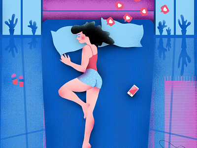 Modern Midsummer Night's Dream adobe illustrator adobe photoshop bedroom blue girl illustration illustrator instagram likes night pink texture