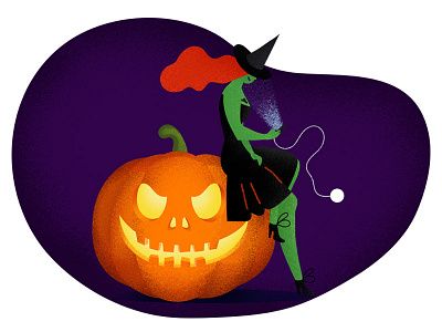 Modern Witch green orange phone pumpkin witch