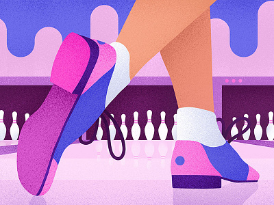 Bowling blue bowling entertainment game grain graphic design illustration illustrator pink purple shoes texture