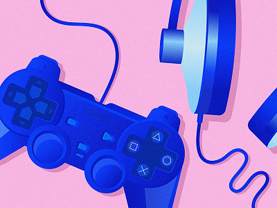 Game Time blue game game controller grain grainy headphones illustration illustrator olga hashim pink play texture