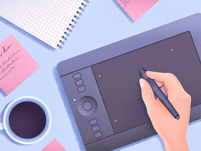 Process design process productivity work coffee grainy tablet pink texture purple blue illustrator illustration