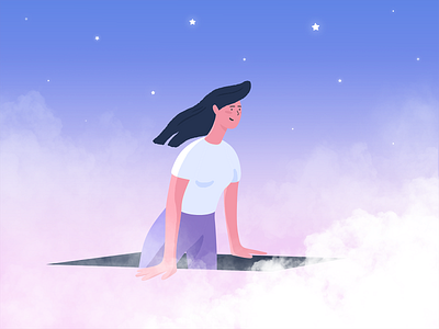 Fresh Air and Where to Find It adobe illustrator adobe photoshop air blue clouds design inspiration girl illustration illustrator pink purple space stars texture