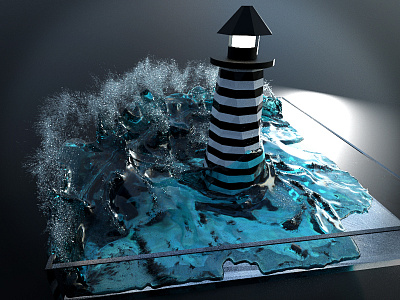 Light House- New Fluid Sim 3ds Max 2018 No Plug-In 3ds max arnold autodesk fluid lighthouse liquid simulation waves