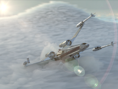 X Wing Through the Clouds 3d 3ds max arnold clouds render star wars x wing