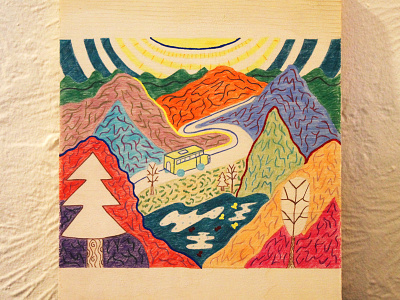 Mnt-ride bus colorful fish grass lake mountains psychedelic school school bus sun trees