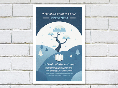 Winter Choir Show Poster blues book choir freelance pine trees poster snow snowglobe story winter wisconsin
