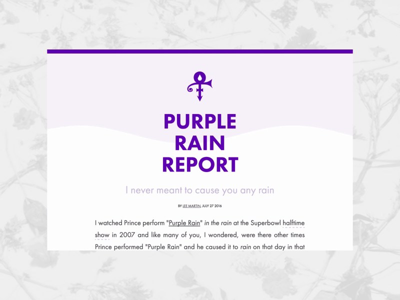 Purple Rain Report chart d3 dark sky data visualization precipitation prince purple rain rain rainfall report weather