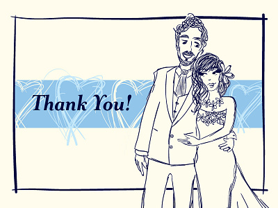 Laura & Michael Wedding Thank You Note couple hand drawn illustration love thank you wedding