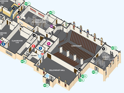 St. John Lutheran Church & School 3-D map illustration 3 d church cutaway illustration map