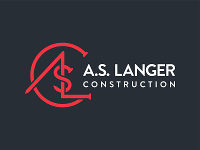 A.S. Langer Construction Logo brand identity builder construction contractor craftsman logo monogram nail type typography