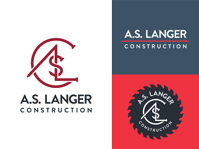 A.S. Langer Construction Logos brand identity builder construction contractor craftsman logo monogram nail saw saw blade type typography wordmark