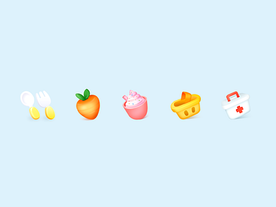 Icon 100days app app ui cute icons ice cream icon icon design knife and fork medical box radish shopping basket ui 冰淇淋 刀叉 医药箱 可爱的 萝卜 质感 购物篮