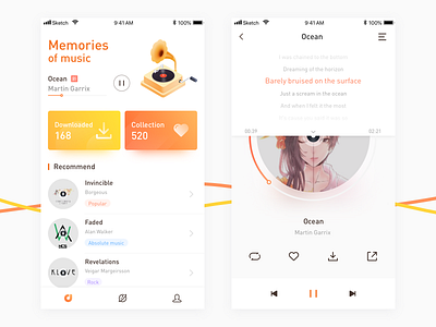 Music player app interface music record