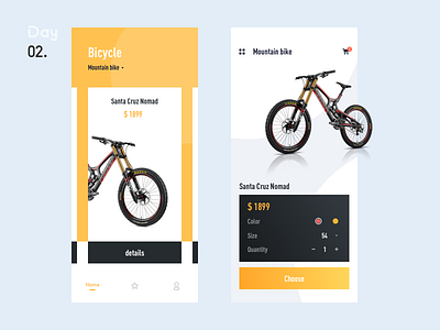 Bicycle app bicycle interface card interface online retailers ui