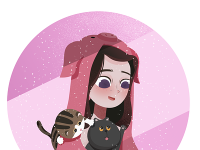 To my girlfriend cat gf illustration new year pink snow winter