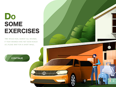 move house car green house illustration orange ui