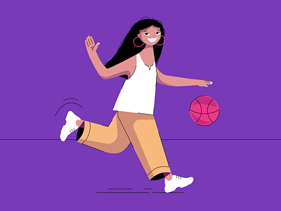 Hi Dribbble! basketball girl illustraion pink vector violet vivid colors