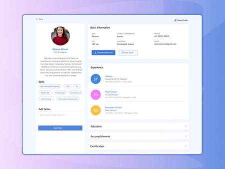 User Profile for Job Portal by Navna on Dribbble