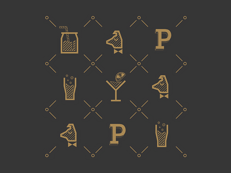 Icon set - parking bar animation black club gold icon parking pattern poster pub symbol warsaw