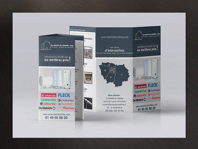 Tryptique Maison Chauffeau bifold brochure commercial folding pamphlet plumber sales. tanks services