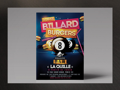 Billard Et Burgers bar billiard burgers club flyer food game pool special evening young adults youngsters