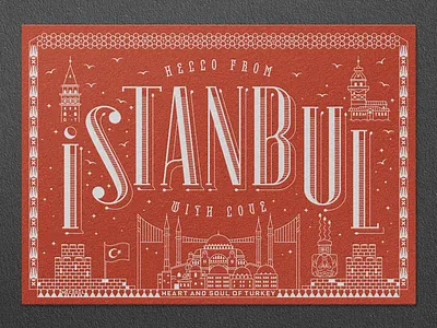 Istanbul Letterpress Postcard basilica bird bosphorus galata hagia hagiasophia istanbul letter maiden medusa postcard press print rampart sophia tower tulip turkey type typography