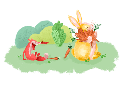 Rabbit And Fox food friends illustration