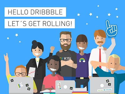 Hello Dribble flatdesign happycollaborating hellodribbble illustration k15t