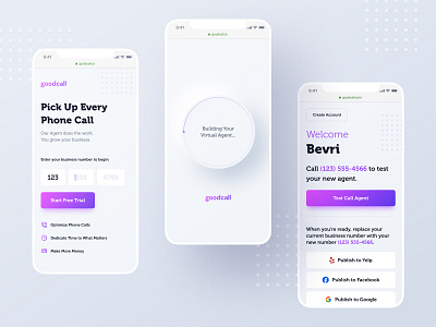 Goodcall ai app artificial intelligence assistant goodcall ios mobile neumorphic odf ondeck smb ui ux virtual web app
