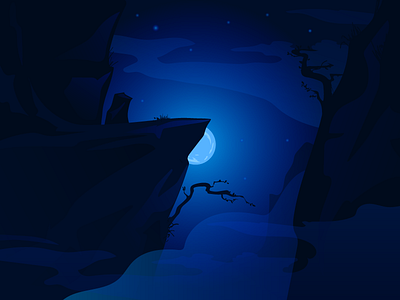 Cliff & Moon cliff illustration landscape moon night rock scene sky stars vector