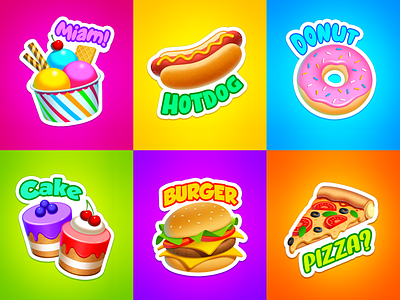 Fast Food Stickers app cartoon design digital painting game assets game props graphic design illustration logo motion graphics props sticker ui vector