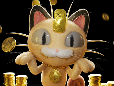 Meowth Is Investing In Cryptocurrency - From Pokemon - 3D Art 3d 3d art 3d design 3d model 3d sculpting cartoon character design concept art design game assets game props illustration pokemon