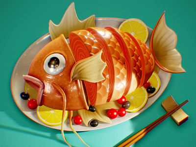 Magikarp Fillet - Pokemon - 3D Illustration 3d 3d art 3d illustration 3d model 3d sculpting cartoon concept art design game assets game props illustration manga nft nft art pokemon